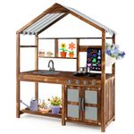 Costzon Mud Kitchen, Outdoor Play Kitchen with Roof, Chalkboard, Stoves, Removable Sink, Cooking Accessories and Storage, Wooden Kids Kitchen Playset, Mud Kitchen for Kids Outdoor