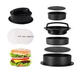 Burger Press with 100 Wax Paper Sheets, 3 in 1 Nonstick Hamburger Press Patty and Burger Maker Kit for Different Sizes, Stuffed Burger Patty, Beef Burger for Delicious BBQ Grilling Burgers, Black