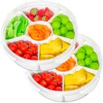 2 Pack Veggie Tray with Lid for Fridge, Clear Divided Serving Tray with Dip Snackle Box Container 6-Compartment Snack Storage for Party, Reusable Dinner Fruit Platter for Refrigerator Organizer Bins