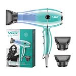 VGR V-452 Professional Salon Series Hair Dryer 2000-2400W AC Motor 3 Heat Setting Independent Cool Shot Styling Comb Nozzle Overheating Protection with Turbo Function & 2 Speed Setting