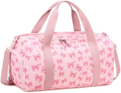 BTOOP Duffle Bag for Gym Sports Women Girls Workout Travel Bag Weekender with Shoe Compartment and Wet Pocket (Pink Bow-Star)