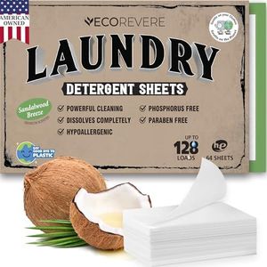 Laundry Detergent Sheets - Eco Friendly Hypoallergenic for sensitive skin, Natural Plant Based Washer Sheets, Travel Laundry Detergent, Chemical Free, Sandalwood Scent (64cnt/128 Small Loads)