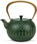 Tea Kettle, Toptier Japanese Cast Iron Tea Kettle for Stove Top, Stovetop Safe Teapot with Infusers for Loose Tea, 34 Ounce (1000 ml), Dark Green Melody