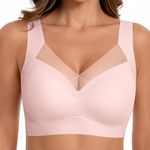 Cavotor Wireless Bras for Women Comfort Support Non Wired Sport Bra for Large Busts Seamless Padded Soft Mesh Bralettes (Pull On-Pink,L)