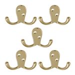 Design House 207712 Wall-Mounted Double Hook for Coat Hat Towel Robe in Bathroom or Closet, 2.86 x 0.98 x 1.65, Polished Brass 5 Pack