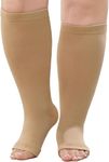 LOFIR Plus Size Compression Socks: Flight Socks for Women Large Calves Wide Calf Graduated Compression Socks for Men Open Toe Stockings for Support Travel Pregnancy Nurses 20-30 mmHg Beige 3XL 1Pair