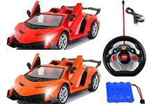 KINGZOMY® Remote Controlled High Speed Rechargeable Toy Sports Super Racing Car Steering Remote & Led Lights One Key Open Doors with Dashing Looks for Kids - Multicolor Color-Pack of 1