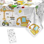 Giant Construction Party Coloring Tablecloth for Kids, 54x108 Inch Construction Theme Table Cover Large Dump Truck Vehicle Painting Poster for Children Birthday Party Supplies