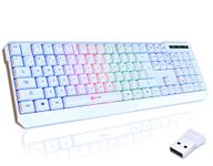 KLIM Chroma Gaming Keyboard Wireless USB - Durable Ergonomic Waterproof Silent Keyboard - 2 ms Response Time - Backlit Keyboard for PC Mac PS4 PS5 Keyboard - White