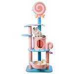 JR Knight Cat Tree Tower, Cat Scratching Post with Condo, Multi Level Large Cat Play Towers Activity Centre for Indoor Climbing-Candy Pink 152cm