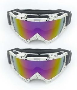 ActHose Ski Goggles, Snowboard Goggles for Men Women, Motocross Riding Goggles, UV Protection, Windproof Anti-Fog, 2 Pack (White Frame with Black Dots)
