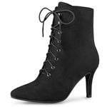 Allegra K Women's Pointy Toe Zip Lace Up Stiletto Heel Black Ankle Boots 8 M US