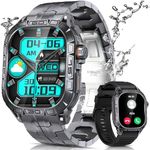 Military Smart Watch for Men with 1.96" AMOLED Screen, IP68 Waterproof Smartwatch with Bluetooth Call/Health Monitor/Sleep Monitor, 100+ Sports Moeds Tactical Fitness Tracker for iOS Android