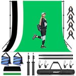 EMART Photo Video Studio Backdrop Stand Kit, 7×10ft Adjustable Photography Support System with Polyester Background(Black/White/Green Screen), Spring Clamps and Carry Bag for Photoshoot