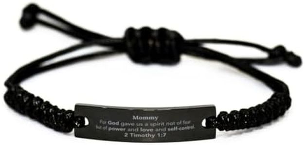 CUCOLUS Christian Gifts For Mommy Black Rope Bracelet, Mommy For God gave us a spirit not of fear. 2 Timothy 1:7, Bible Verse Inspirational Birthday for Mommy