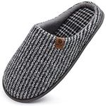 ONCAI Mens Grey Knit Stripes Cozy Memory Foam scuff Slippers Slip On Warm House Shoes Indoor/Outdoor With Best Arch Surpport Size 10