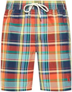 Polo Ralph Lauren Mens Stretch Poly Traveler 6Inch Swim Trunks, Yellow Plaid Mu, Large