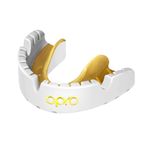 OPRO Gold Level Moldable Mouth Guard for Braces Premium Fit (White/Gold) Age 10+, Impact Sports, MMA and Boxing Mouthguard for Braces, Easy Self-Fit Mouth Guard for Sports - Includes Case