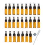 Elfenstall- 20pcs Amber 5ml 1/6oz Atomizer Vial Glass Bottle Spray Refillable Perfume Empty Fine Mist Sample Bottle Clean Cloth Free 3ML Pipette for Travel Party