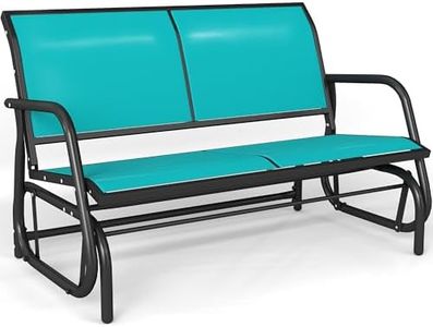 KROFEM Patio Outdoor Glider Bench, High Backrest and Breathable Mesh Fabric, Yard Porch Loveseat, Outside Rocking Swing Chair, Heavy Duty Metal, Clearance, Blue