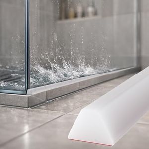 Risunpet 39 Inch Collapsible Shower Water Dam, Shower Threshold Water Dam Shower Barrier, Dry and Wet Separation Door Dam Water Stopper Kitchen Shower Threshold Silicon Water Blocker(Mini Trapezoid)