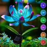 Solar Wind Spinner, 38 Inch Metal Stake Yard Spinners,Solar Powered Multi-Color LED Glass Ball with Kinetic Wind Sculpture Spinner Windmills for Yard, Garden Decor- Metal Lotus Flower Decor