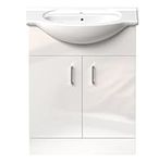 INOBA home Bathroom Vanity with Basin High Gloss White 650 mm - 2 doors Bathroom Storage Unit with Sink - Soft Close Door Hinges - Assembled Freestanding Minimalist Cabinet - MODA Collection