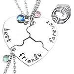 Best Friends Forever Necklaces for 3 Girls, Friendship Heart Matching Pendant Chains Necklaces with 3 Extra Wax Ropes, BFF Rhinestones Necklaces, Friendship Valentine Jewelry Gift for Girls Women