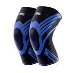 Frido Active Knee Cap Support for Men & Women | Pain Relief Knee Brace | Anti-Sweat & Comfortable | Compression Knee Supporter for Joint Support, Sports, Gym & Injury Recovery (1 Pair) Blue, Large
