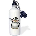 3dRose wb_217067_1 "Cute Black and Waving Penguin Illustration" Sports Water Bottle, 21 oz, White