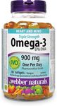 Webber Naturals Omega-3 900 mg Triple Strength, 80 Clear Enteric No Fishy Aftertaste Softgels, Supports Cardiovascular Health and Brain Function