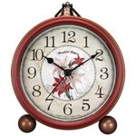 Desk Clock, Maxspace Non-Ticking Retro Vintage Red Metal Kids Alarm Clock, Silent Quartz Movement HD Glass Battery Operated Table Clock for Bedroom Living Room Indoor Decoration Kids (Lily)