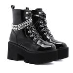 rui yue Womens Platform Boots Round Toe Chunky Ankle Boots Punk Boots Lace Up&Zipper Combat Boots, Black-tl, 7.5