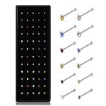 Keyzone 60PCS Crystal Rhinestone Nose Ring Bone Stud Surgical Steel Body Piercing Jewelry Multi-Color