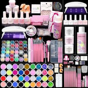 Saviland Acrylic Nail Kit for Beginners with Everything - Acrylic Powder and Liquid Set Gel Nail Polish Acrylic Nail Brush Practice Finger U V Light, Full Acrylic Nail Kit for Home DIY Nail Salon