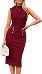 GRACE KARIN Women Business Work Dress Sleeveless Button Down Dress Bodycon Midi Dress Wine Red XXL