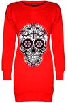 Fashion Star Womens 3 Skull Forever Halloween Sweatshirt Top Sugar Skull Red Plus Size (UK 20/22)