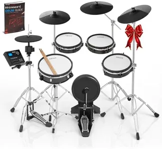 AKLOT Fully-Expandable Electric Drum Set: Independent Stand System, 12" Wooden Snare, Independent Hi-Hat and Triple-Zone Ride Cymbal, Mesh Bass Drum, 475 Sounds, Drum Sticks, Lesson Book (B-CORE546)