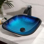 Sinku Mccut Glass Artistic Vessel Sink with Faucet and Drain Combo,Blue Above Counter Sink Square