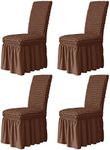 BLUESURGE Dining Chair Covers with Skirt, Chair Covers for Dining Room Set of 4, Durable Washable High Elastic Stretchable, Easy Fit Universal Furniture Protector (Set of 4, Brown)