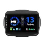 SXAUTO【Built-in DAB】Android 13 IPS Car Stereo For Jeep Renegade (2015-2018) - Wireless CarPlay/Android Auto/DSP - LED Camera + MIC - 4G+64G - 9 Inch 2 Din - AHD Steering Wheel Fast-boot 360-Camera