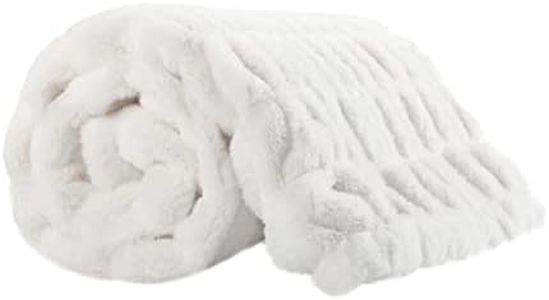 Albatross Soft Elastic Faux Rabbit Fur with Cotton Velet Blanket Throw Keep You Warm, This Style Designed Double Sided Throw Perfect for Home Decor Update.(50"X60", Off White)