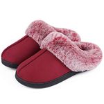 VeraCosy Women's Classic Suede Memory Foam Slippers Anti-Skid Scuff with Warm Faux Fur Collar, Wine Red, 5/6 UK