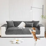 TEWENE Couch Cover, Sofa Cover for 2 Cushion Sofa, Washable Velvet Sofa Cover, Anti-Slip Recliner Couch Cover for Dogs Pet Cats L Shaped Sofa Dark Grey 28x59 Inch (Only 1 Piece/Not All Set)