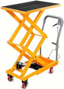 Hydraulic Lift Table Cart, 330Lbs Load Capacity 50 Inch Lifting Height, Manual Double Scissor Lift Table with Non-Slip Pad and 4 Wheels,Hydraulic Scissor Cart (330lbs - Double - Yellow)
