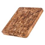 TeakHaus End Grain Cutting/Serving Board w/Hand Grip + Juice Canal (Rectangle) | 16" x 12" x 1.5"