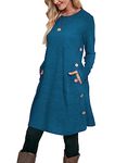 Aokosor Jumper Dress for Women Long Sleeve Dress Ladies Button Tunic Dress with Pockets Pine Blue Size 10-12