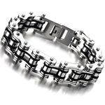 COOLSTEELANDBEYOND Masculine Mens Bike Chain Bracelet of Stainless Steel Silver Black Two-tone Polished(CA)