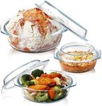 Clear Round Glass Casserole Dish With Lid Lidded Glass Casseroles Bakeware with Glass Lid, Glass Casserole Bowl (Set of 3-0.65L+1L+1.4L)