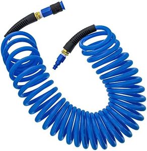 Master Elite Series 1/4" x 25' Polyurethane Recoil Air Hose with Bend Restrictors and 1/4" NPT Male Fitting Ends - Universal Aluminum Quick Coupler, I/M Industrial Plug - Attach Compressors, Air Tools